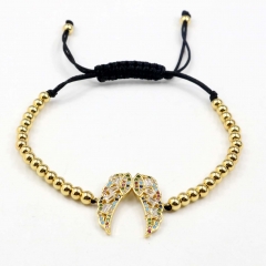 Stainless steel beads adjustable copper inlaid zircon  bracelet wholesale