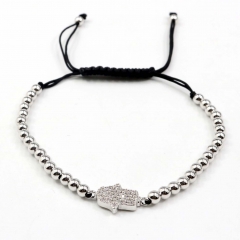 Stainless steel beads adjustable copper inlaid zircon  bracelet wholesale