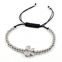 Stainless steel beads adjustable copper inlaid zircon  bracelet wholesale