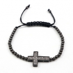 Stainless steel beads adjustable copper inlaid zircon  bracelet wholesale