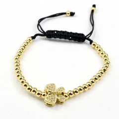 Stainless steel beads adjustable copper inlaid zircon  bracelet wholesale