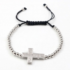 Stainless steel beads adjustable copper inlaid zircon  bracelet wholesale
