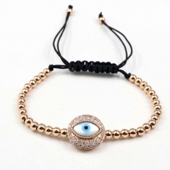Stainless steel beads adjustable copper inlaid zircon  bracelet wholesale