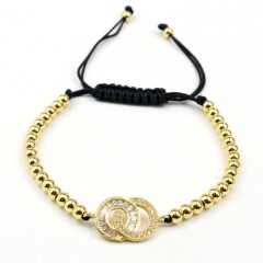 Stainless steel beads adjustable copper inlaid zircon  bracelet wholesale