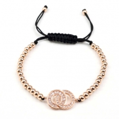 Stainless steel beads adjustable copper inlaid zircon  bracelet wholesale
