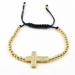 Stainless steel beads adjustable copper inlaid zircon  bracelet wholesale