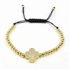 Stainless steel beads adjustable copper inlaid zircon  bracelet wholesale