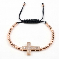 Stainless steel beads adjustable copper inlaid zircon  bracelet wholesale