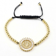 Stainless steel beads adjustable copper inlaid zircon  bracelet wholesale