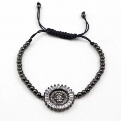 Stainless steel beads adjustable copper inlaid zircon  bracelet wholesale