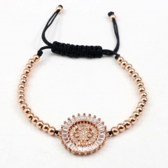 Stainless steel beads adjustable copper inlaid zircon  bracelet wholesale