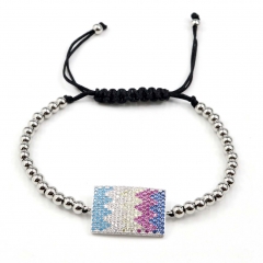 Stainless steel beads adjustable copper inlaid zircon  bracelet wholesale