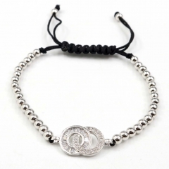 Stainless steel beads adjustable copper inlaid zircon  bracelet wholesale