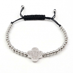 Stainless steel beads adjustable copper inlaid zircon  bracelet wholesale