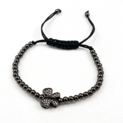 Stainless steel beads adjustable copper inlaid zircon  bracelet wholesale