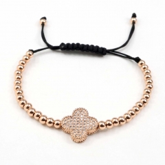 Stainless steel beads adjustable copper inlaid zircon  bracelet wholesale