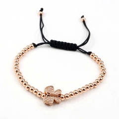 Stainless steel beads adjustable copper inlaid zircon  bracelet wholesale