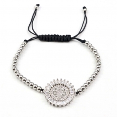 Stainless steel beads adjustable copper inlaid zircon  bracelet wholesale