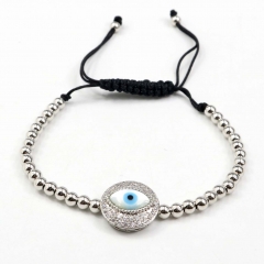 Stainless steel beads adjustable copper inlaid zircon  bracelet wholesale
