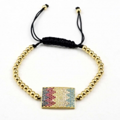 Stainless steel beads adjustable copper inlaid zircon  bracelet wholesale