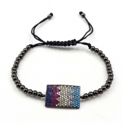 Stainless steel beads adjustable copper inlaid zircon  bracelet wholesale