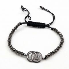 Stainless steel beads adjustable copper inlaid zircon  bracelet wholesale