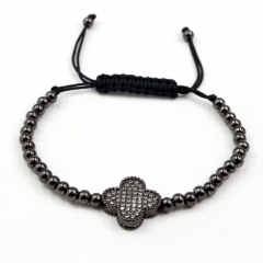 Stainless steel beads adjustable copper inlaid zircon  bracelet wholesale