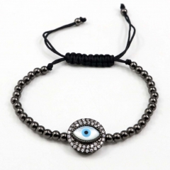 Stainless steel beads adjustable copper inlaid zircon  bracelet wholesale