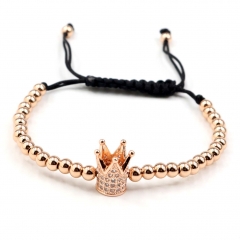 Stainless steel beads adjustable copper inlaid zircon  bracelet wholesale