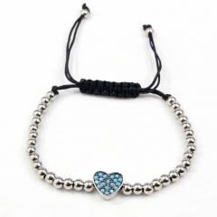 Stainless steel beads adjustable copper inlaid zircon  bracelet wholesale