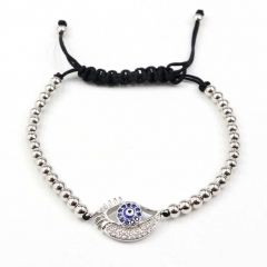 Stainless steel beads adjustable copper inlaid zircon  bracelet wholesale