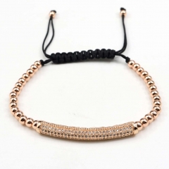 Stainless steel beads adjustable copper inlaid zircon  bracelet wholesale