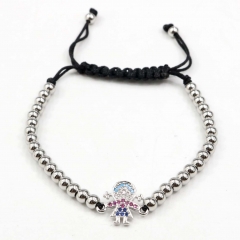 Stainless steel beads adjustable copper inlaid zircon  bracelet wholesale