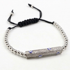 Stainless steel beads adjustable copper inlaid zircon  bracelet wholesale