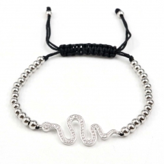 Stainless steel beads adjustable copper inlaid zircon  bracelet wholesale