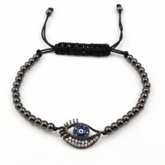 Stainless steel beads adjustable copper inlaid zircon  bracelet wholesale