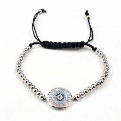 Stainless steel beads adjustable copper inlaid zircon  bracelet wholesale