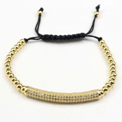 Stainless steel beads adjustable copper inlaid zircon  bracelet wholesale