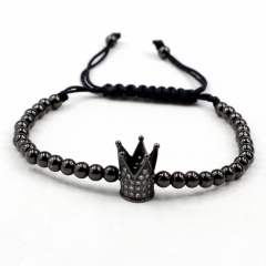 Stainless steel beads adjustable copper inlaid zircon  bracelet wholesale