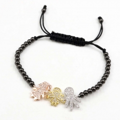 Stainless steel beads adjustable copper inlaid zircon  bracelet wholesale