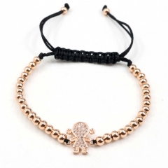 Stainless steel beads adjustable copper inlaid zircon  bracelet wholesale