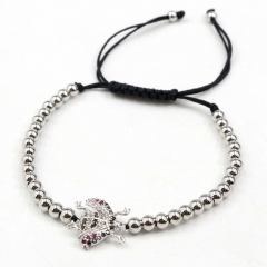 Stainless steel beads adjustable copper inlaid zircon  bracelet wholesale