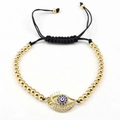 Stainless steel beads adjustable copper inlaid zircon  bracelet wholesale