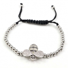 Stainless steel beads adjustable copper inlaid zircon  bracelet wholesale