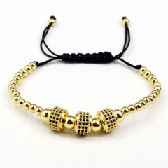 Stainless steel beads adjustable copper inlaid zircon  bracelet wholesale