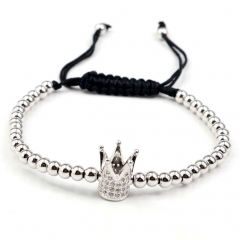 Stainless steel beads adjustable copper inlaid zircon  bracelet wholesale