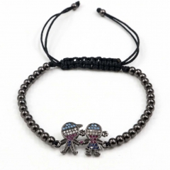 Stainless steel beads adjustable copper inlaid zircon  bracelet wholesale