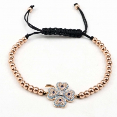 Stainless steel beads adjustable copper inlaid zircon  bracelet wholesale