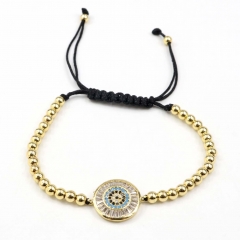 Stainless steel beads adjustable copper inlaid zircon  bracelet wholesale