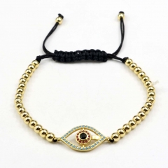 Stainless steel beads adjustable copper inlaid zircon  bracelet wholesale